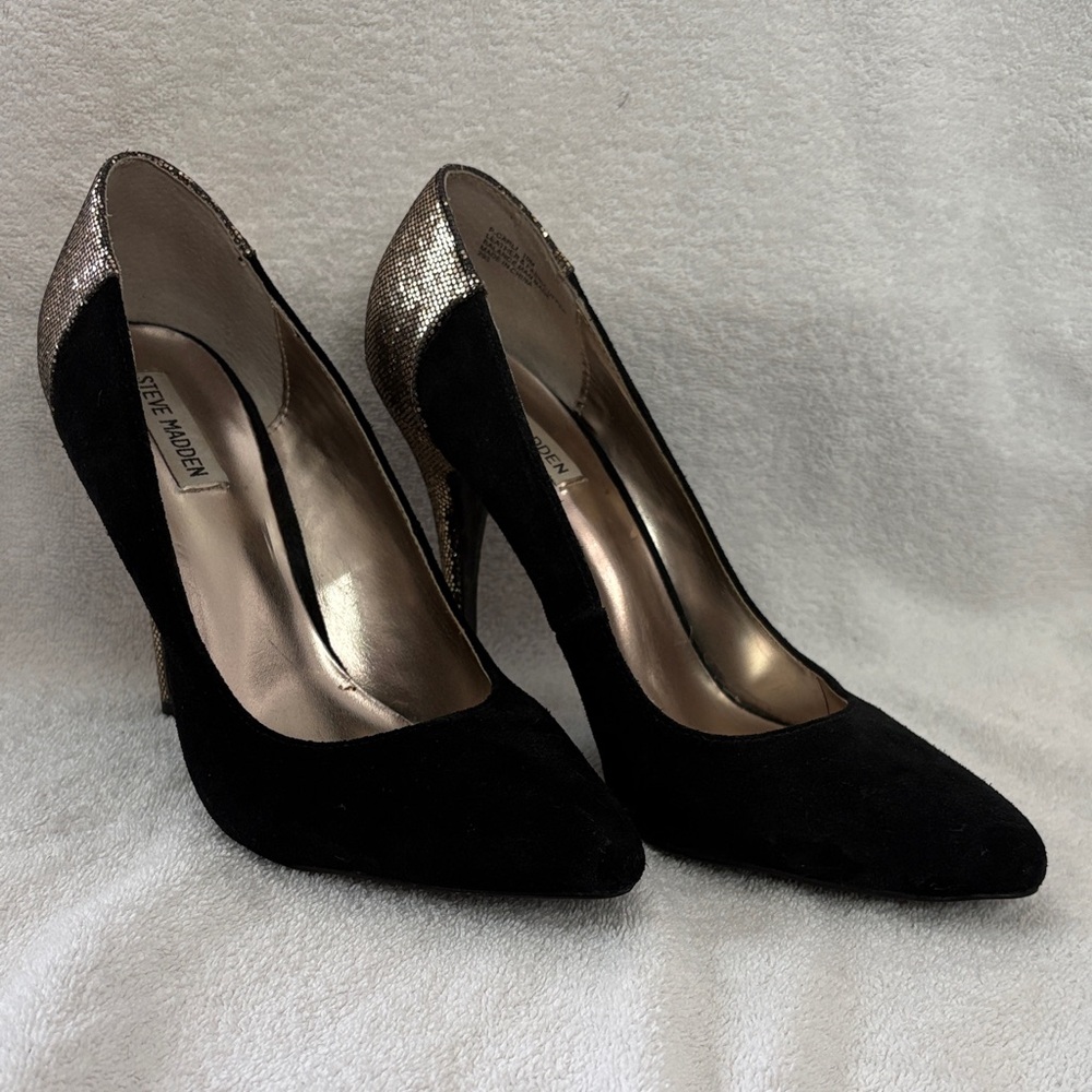 Steve Madden Black Heels with Gold Accents